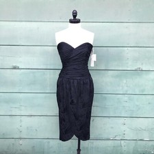 Deadstock NWT 1980’s Vintage 80s 1990’s 90s Black Silk Party Cocktail Dress S M picture