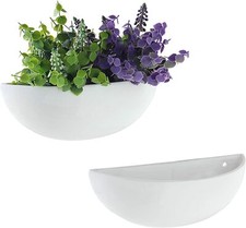 MyGift 12-Inch Ceramic Half-Moon Wall Mounted Flower Planter Vase, Set of 2 picture
