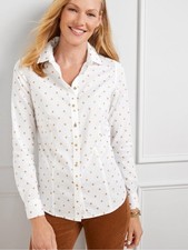 NEW Talbots Non Iron Perfect Shirt Mini Polka Dot Plus Size 18W White Gold NWT picture