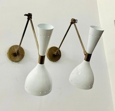 1950's Mid Century Italian Brass Diabolo Wall Sconce Pair 2-Light Fixture Lamp picture