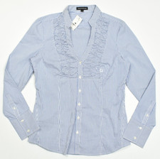 Express Design Studio Womens L Blue White Stripe Ruffle V-Neck Blouse Top NWT picture