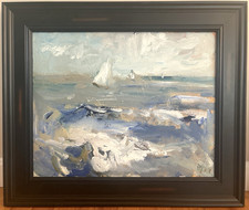 Nautical Cubism Sailboats Framed Oil Painting On 16”x20” Canvas Original Signed picture