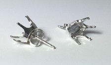Two Oval Sterling Silver 6-Prong Pre-Notched Earring Settings (5x3-10x8mm) picture