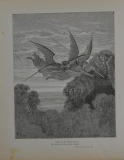 Antique Gustave Dore Art Print Angels War Uriel Occult 1880 Purgatory picture