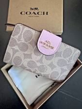 NEW Coach Medium Corner Zip Wallet In Signature Canvas Brown/Pink CW786 w/BOX picture