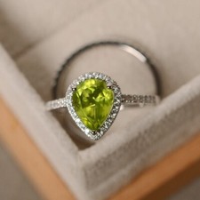 2.35 Ct Natural Peridot Diamond Engagement Ring 14K Solid White Gold Size 8 picture