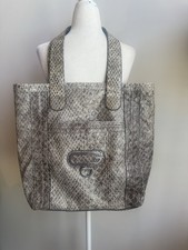 Vintage y2k GUESS Gray Snake Print Embossed LARGE Tote picture