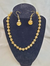 Vintage Murano Glass Bead Necklace Gold Foil knotted Earrings READ picture