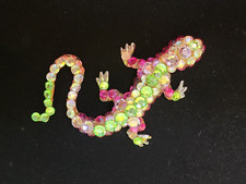 Wendy Gell VTG 1980s RARE Lizard Piece Pink Green Aurora Borealis Rhinestone picture