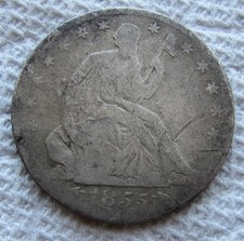 1855-S Arrows Seated Liberty Half Dollar Rare Key Date Type Coin VG Fine Damaged picture