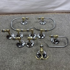 Vintage Chrome & Polished Brass 7 Piece Mixed Metal Bathroom Hardware Set picture