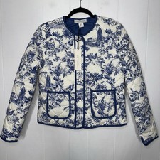 Rachel Zoe Women’s Quilted Jacket Blue Floral Toile Print Size S NWT picture
