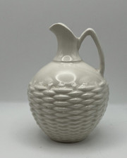 Czecho-Slovakia Small Pottery Vessel, Basket Weave, White, Vintage picture