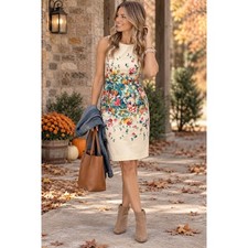 Anthropologie Maeve Floral Sheath Dress 6 Watercolor Sleeveless Garden Par picture