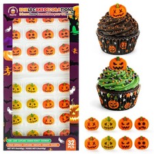 Edible Halloween Cupcake Toppers,32Pcs,Horror Pumpkin Sprinkles for Cake picture