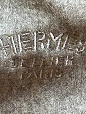 HERMÈS Paris Women’s Solid Gray/White Cashmere Large Scarf w/ Fringe Logo  picture