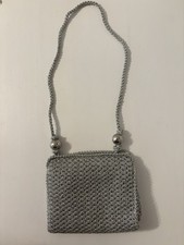 Vintage Rare RODO Italy Metallic Silver Crochet Woven Purse Bag Rope Strap picture