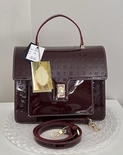 ARCADIA Italian Luxury Marilena Burgundy Patent Leather Top Handle Crossbody Bag picture