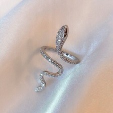 2.75CT Round Cut Simulated Diamond Women's Snake Ring 14k White Gold Over Silver picture