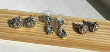 Brighton Earrings Mixed Lot 3 Pairs Silver Tone Clear Crystal Stud/Dangle Moon picture