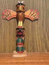 Vintage 1960s BC Canada Hand Carved Cedar Totem Pole 7” Northwest Coast picture