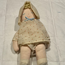Eden 1986 Vintage Cloth Rag Doll Floral Dress Bonnet Plush, MPN 10120 picture