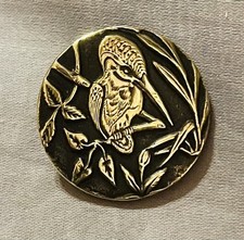 Ex RARE Antique FRENCH KINGFISHER BRASS button, ca., 1880s/1890s backmarked picture