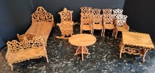 ORNATE CARVED WOOD DOLLHOUSE DOLL FURNITURE LOT OF 13 Bed 8