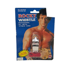 VINTAGE 1984 JAK PAK ROCKY BALBOA METAL WHISTLE W RED STRING NEW ON CARD picture
