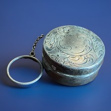 Antique 1800s Powder Box Sterling Silver Mirror 19.05g Floral Engraving Grandmas picture