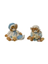 Vintage Calico Kittens Pair of Kittens with a Duck and a Teddy Bear Figurine Set picture
