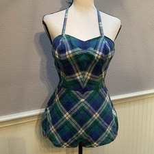 Vtg 50s Rose Marie Reid Plaid Halter Swimsuit Romper Bubble Playsuit Pinup XS/S picture