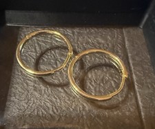 14k Yellow Gold 24mm Continuos Hoop Earrings 2mm New picture