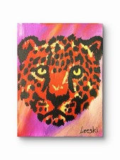 Golden Eyed Leopard Original 14x11 Acrylic Painting By Leeski picture