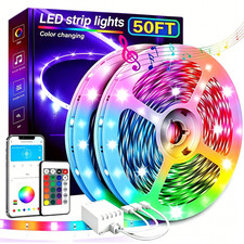 50FT Waterproof LED Strip Lights, APP & Voice Control, RGB Outdoor Indoor Lights picture