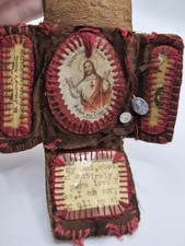 Antique Vintage Pocket Vestment Leather Folder Religious Medal Scapular Catholic picture
