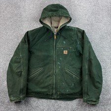 Vintage Carhartt Hooded Detroit Jacket Men Large Green Canvas Sandstone J141 SPC picture