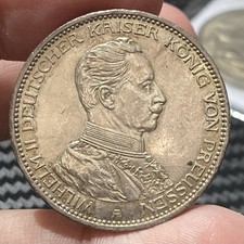 GERMANY PRUSSIA 3 Mark 1914 Nice Grade Toned  picture