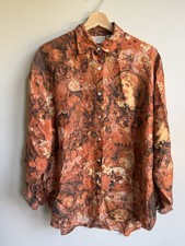 Vintage Exterior 80s/90s Burnt Orange 100% Silk Victorian Motif Men’s Shirt Sz M picture