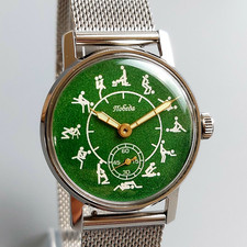 Rare Soviet Pobeda Watch Vintage Mechanical Men's Wristwatch Green Dial Serviced picture