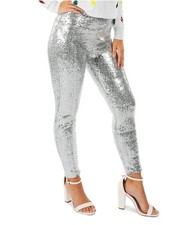 TIPSY ELVES SILVER SEQUIN HIGH WAIST LEGGINGS - Womens Plus Size 1X -LINED - NEW picture