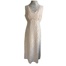 VTG Handmade Ivory Lace Bridal Wedding Maxi Dress M Sleeveless V-Neck Boho picture