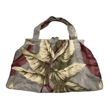 Vintage Tropical Leaf Print Kiss Lock Handbag Purse Gray Mauve Olive Fabric picture