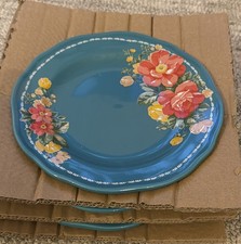 The Pioneer Woman Floral Salad Plates Teal Trim Stoneware Set of 3 picture