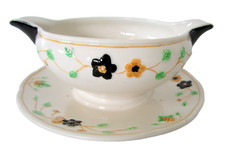 Wedgwood RARE Queen’s Ivory Arbor Gravy Serving Bowl with Attached Plate 1930's picture