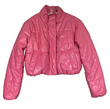 Ambiance Hot Shiny Pink Short Cropped Puffer Jacket Size L 80's Inspired picture