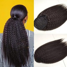 Seelaak 20 Inches Kinky Straight Human Hair Ponytail Extension 10A Brazilian picture