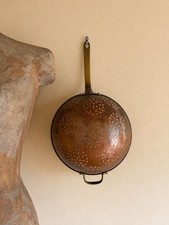 1940s-50’s Vintage Copper & Brass Long Handle Colander Primitive Kitchen Decor picture