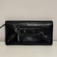 Authentic BALENCIAGA City Long Wallet Folding Black Leather Zip Card Holder READ picture