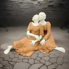 Vintage Susan Stamm Evans * Sisters Early Figurative Two Women Ceramic Sculpture picture